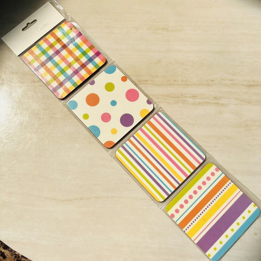 VTG Design Design Coasters Laminated/Cork Bottom Set of 4 Graphics Barware 3.75”